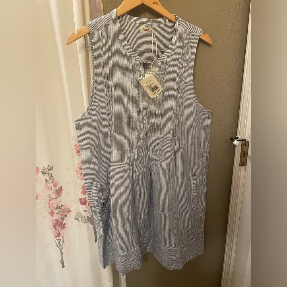Faherty Isha Gingham Dress Linen: Blue Mini Stripe Size XL NWT - Picture 5 of 7